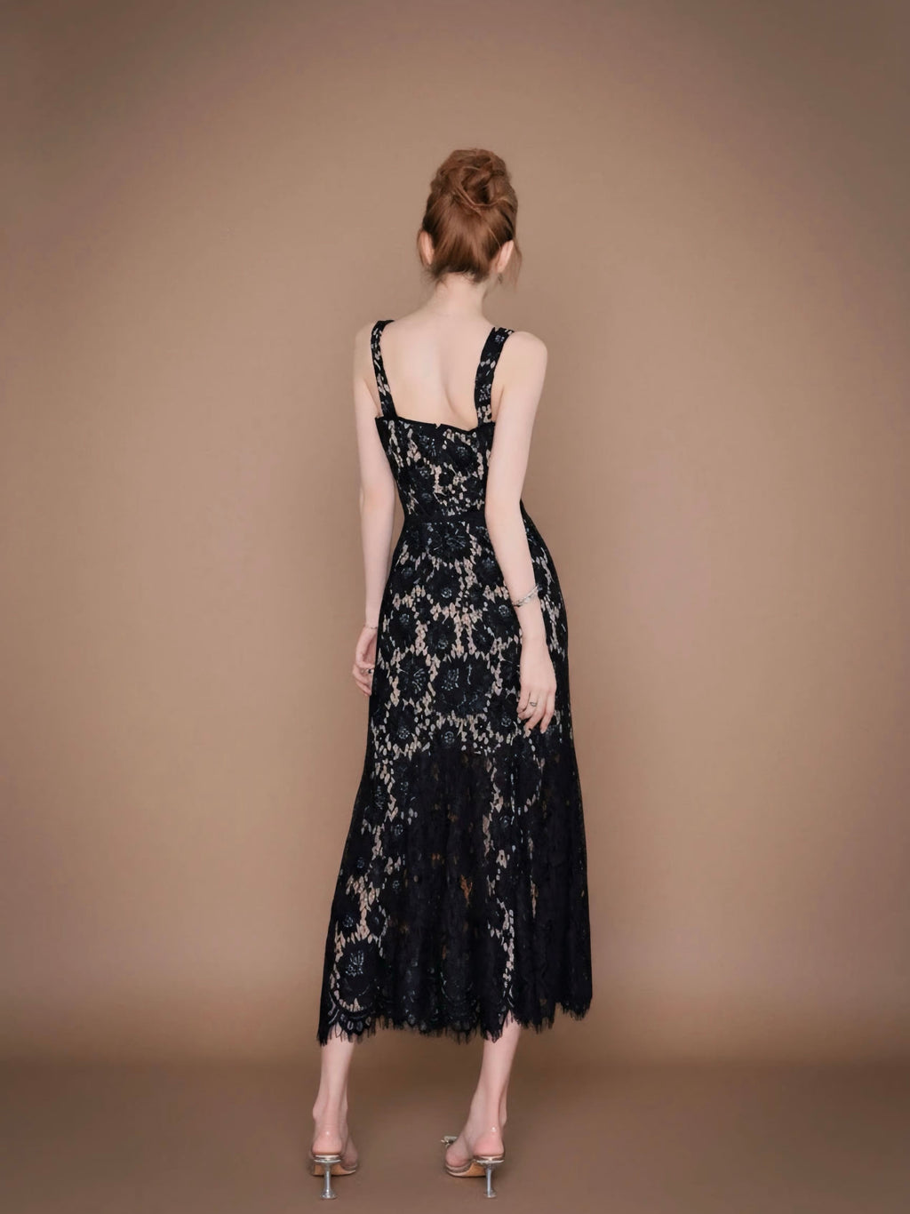 レースアップシアーブラックロングドレス［m199］