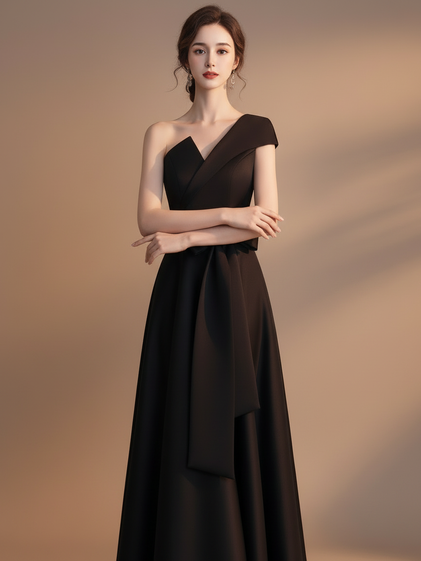 ワンショルダーボウロングドレス［m114］