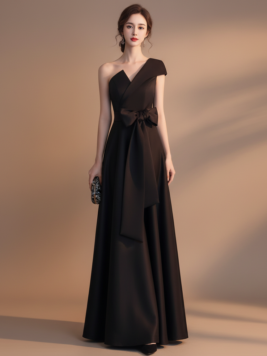 ワンショルダーボウロングドレス［m114］