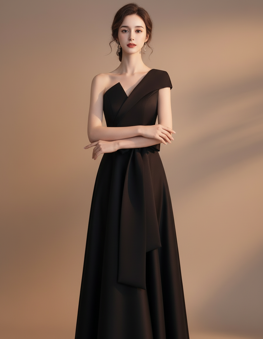 ワンショルダーボウロングドレス［m114］