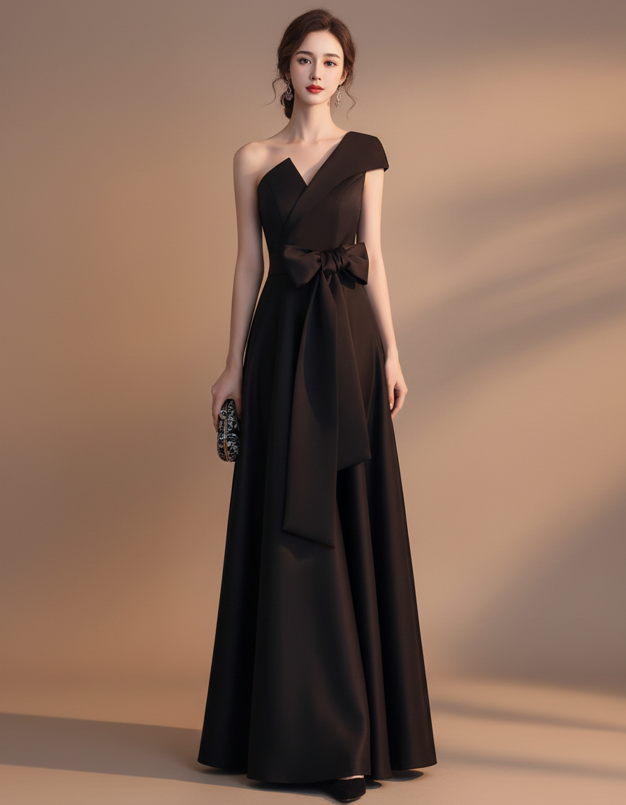 ワンショルダーボウロングドレス［m114］