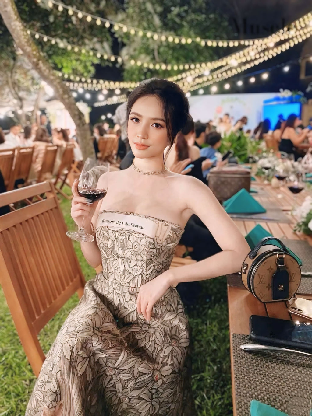 フォレストプリントストラップレスロングドレス［m188］