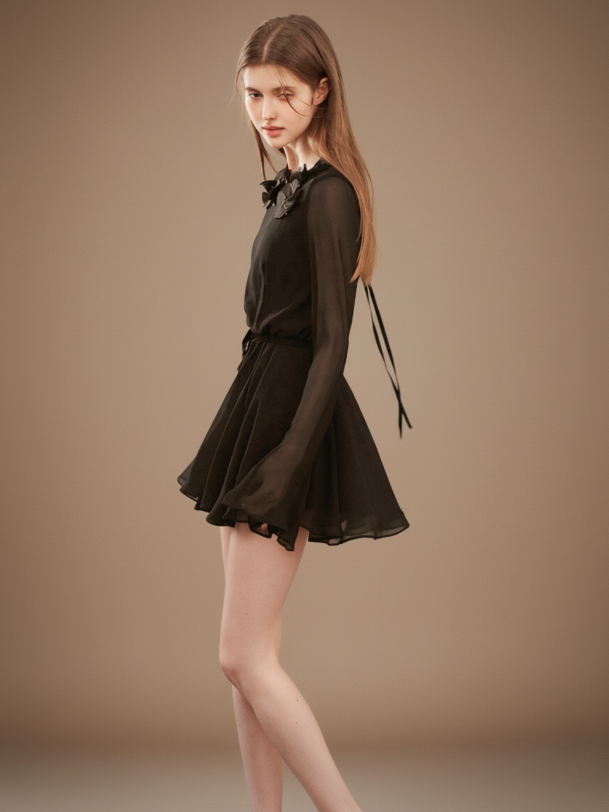 フラワーモチーフ・シフォンミニワンピース[m217]