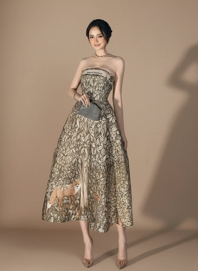 フォレストプリントストラップレスロングドレス［m188］