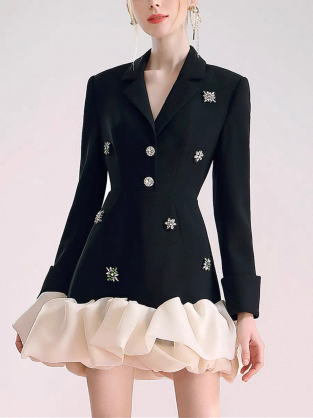 バイカラーフリルジャケットドレス［m079］