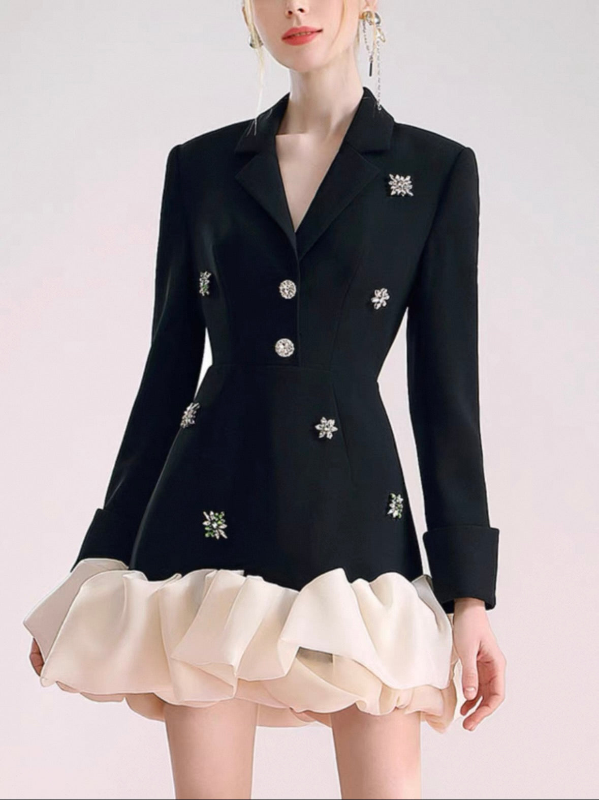 バイカラーフリルジャケットドレス［m079］