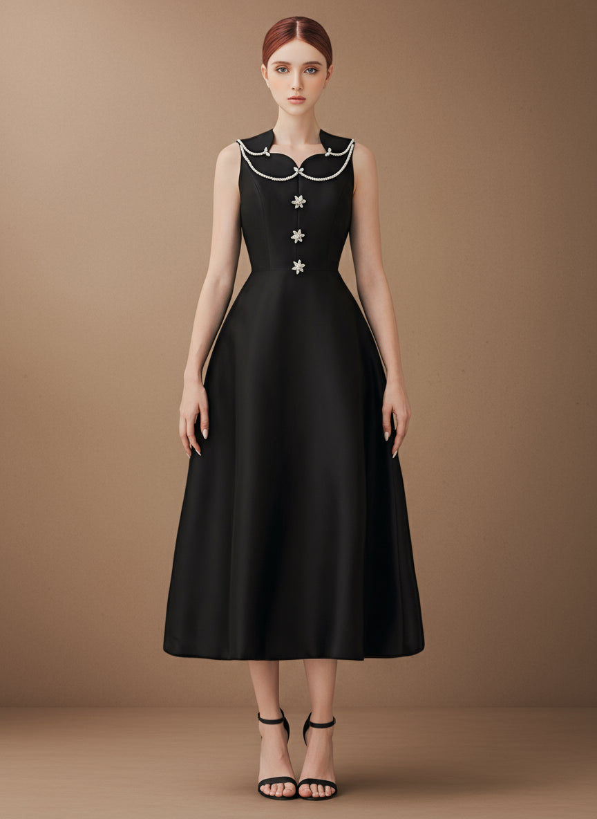 ビジューボタンフレアロングドレス［m122］