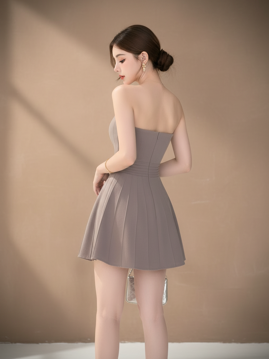 オフショルダー プリーツニット ミニドレス［m012］