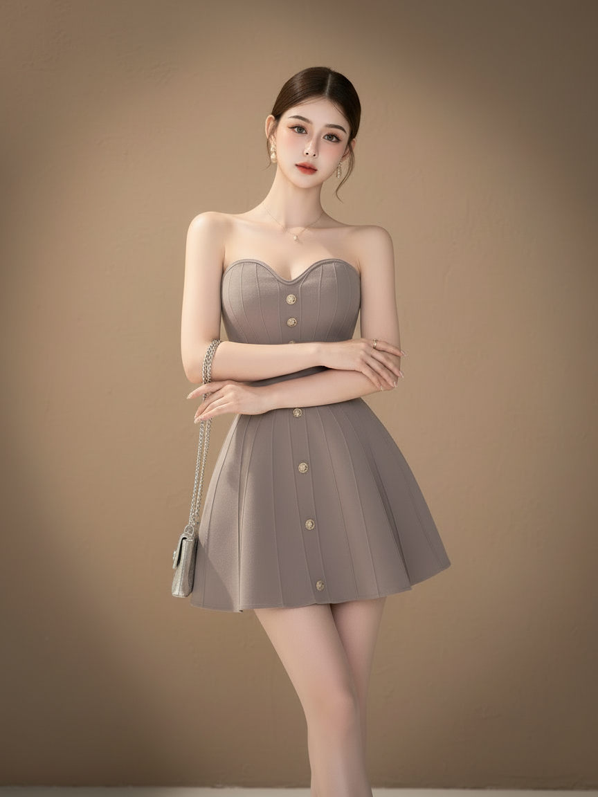 オフショルダー プリーツニット ミニドレス［m012］