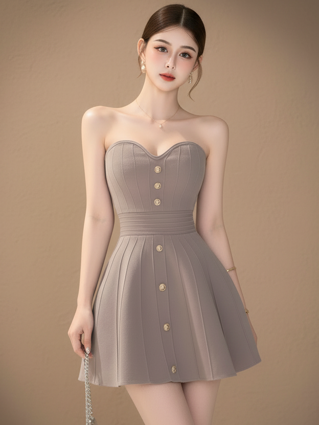 オフショルダー プリーツニット ミニドレス［m012］