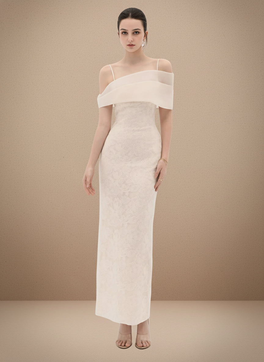 フレンチチュールショルダーレースロングドレス［m180］