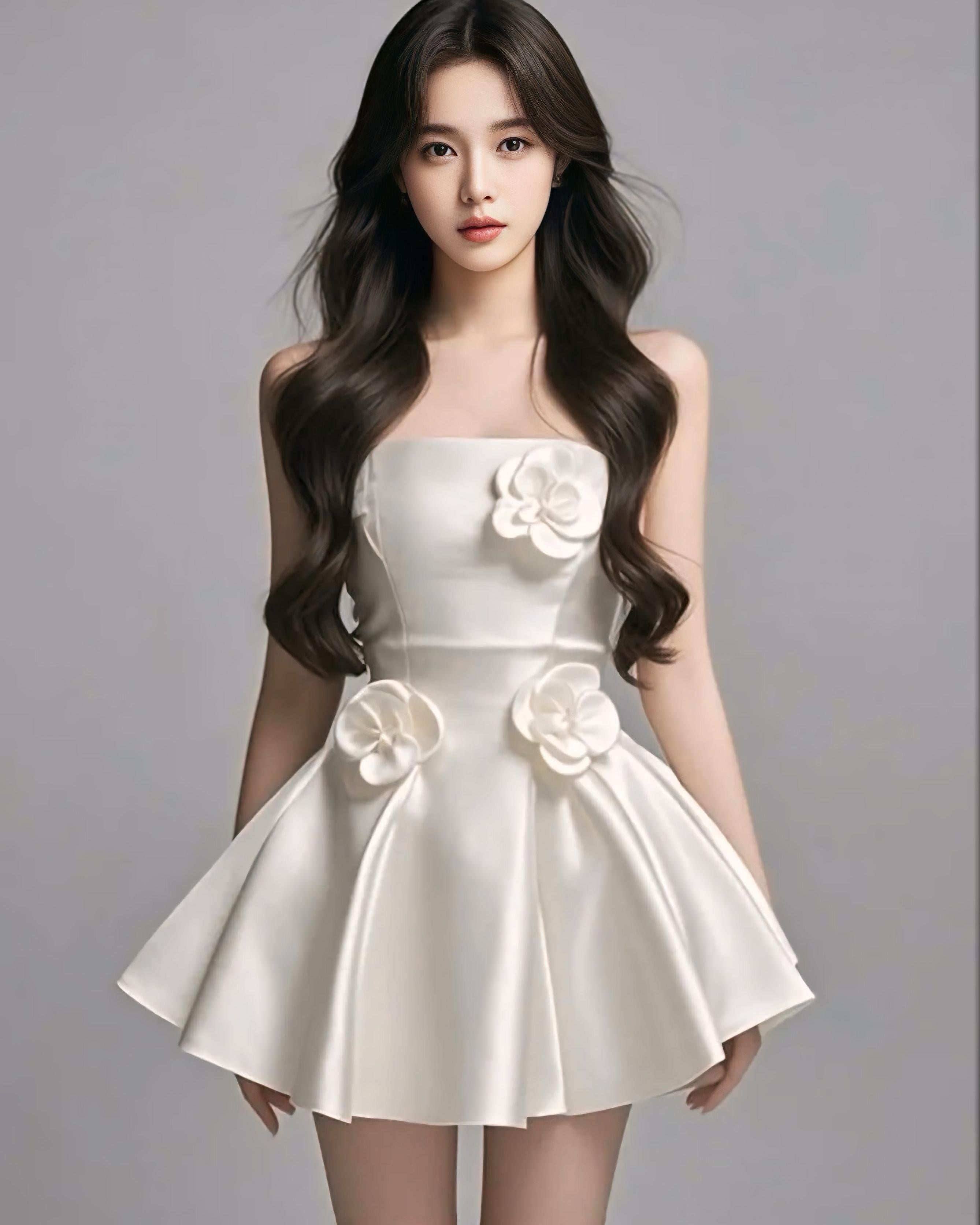 3Dフラワーサテンミニドレス［m054］