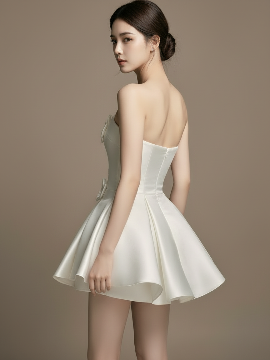 3Dフラワーサテンミニドレス［m054］