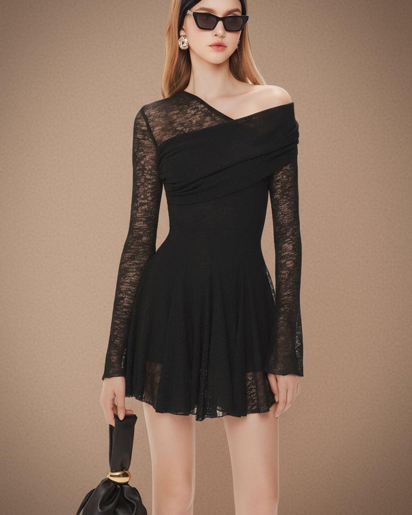 アシンメトリーワンショルダー・レースミニワンピース［m208］