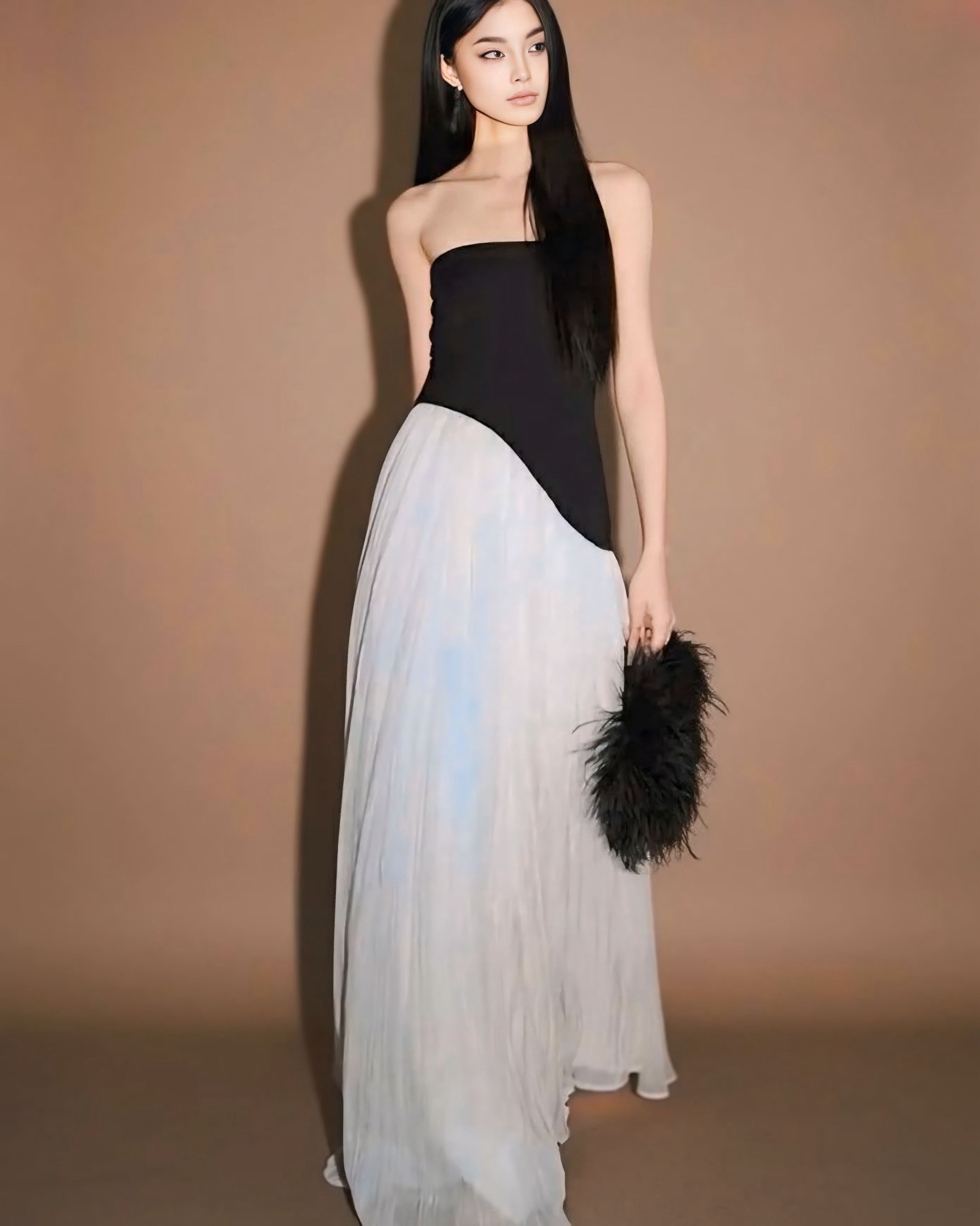 アシンメトリーチュールドッキングロングドレス［m143］