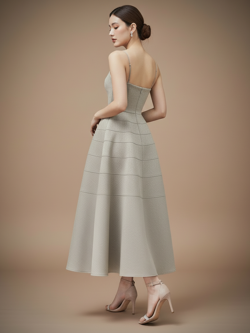 ビジューボタンストラップロングドレス［m113］