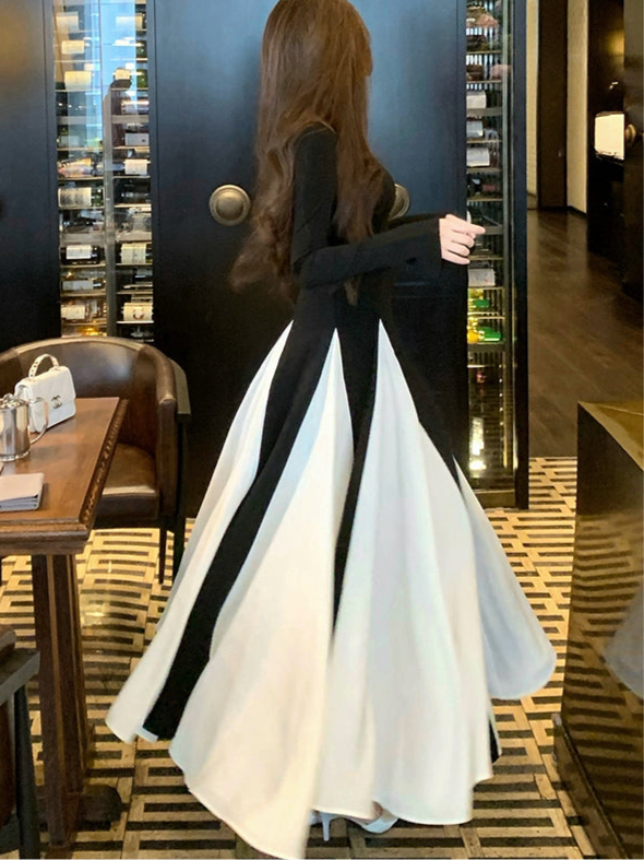 バイカラーAラインロングドレス［m059］