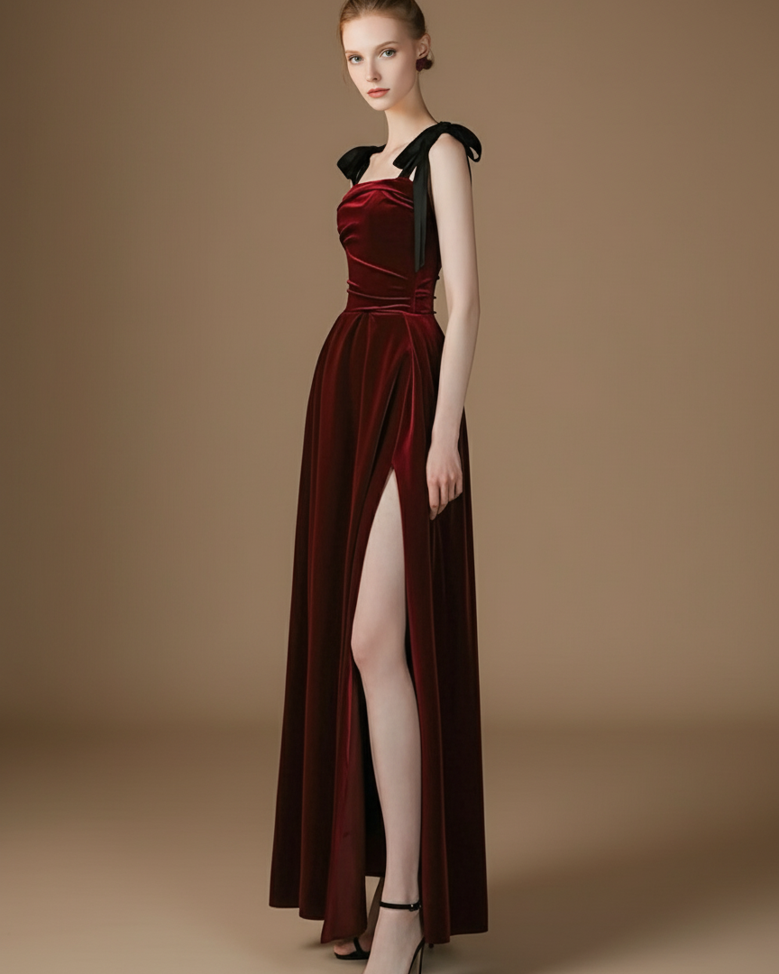 ベルベットリボン・スリットロングドレス［m210］