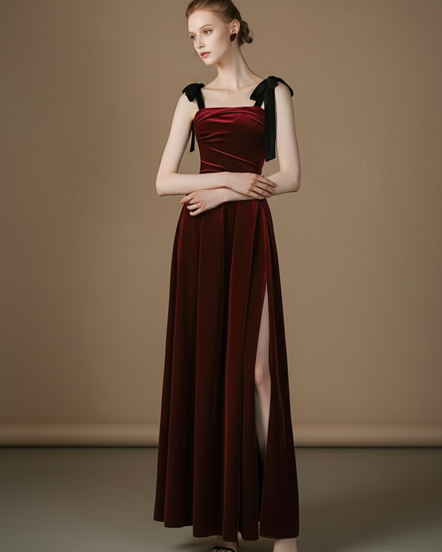 ベルベットリボン・スリットロングドレス［m210］