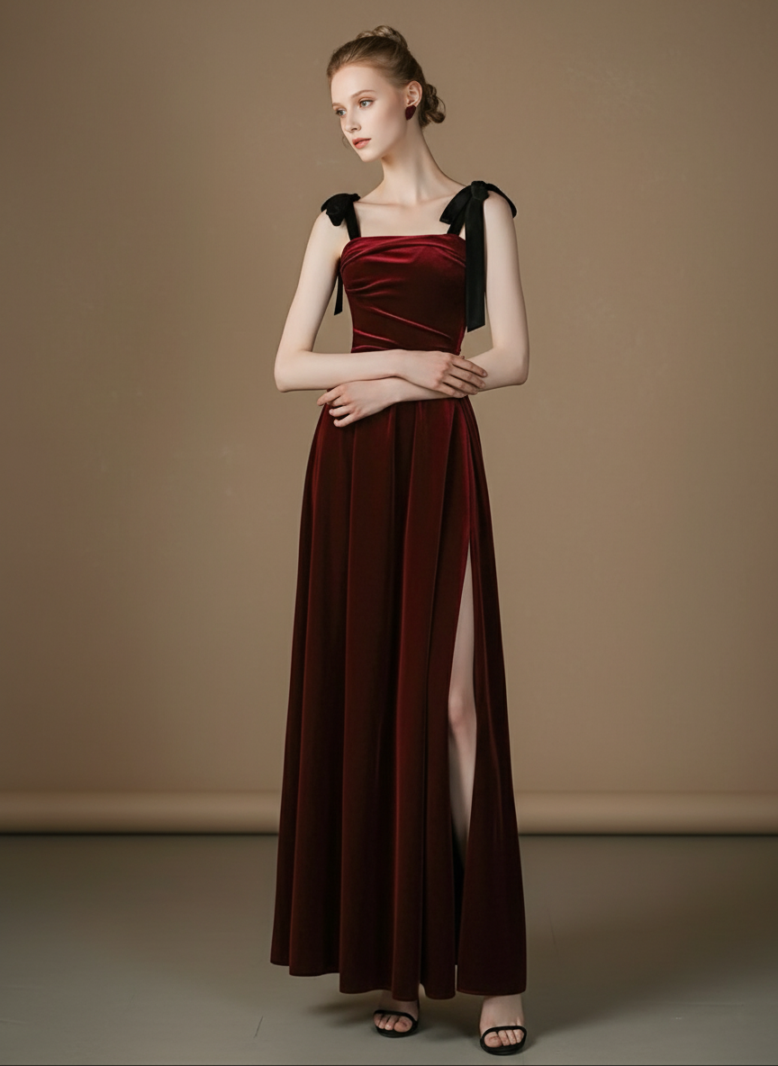 ベルベットリボン・スリットロングドレス［m210］