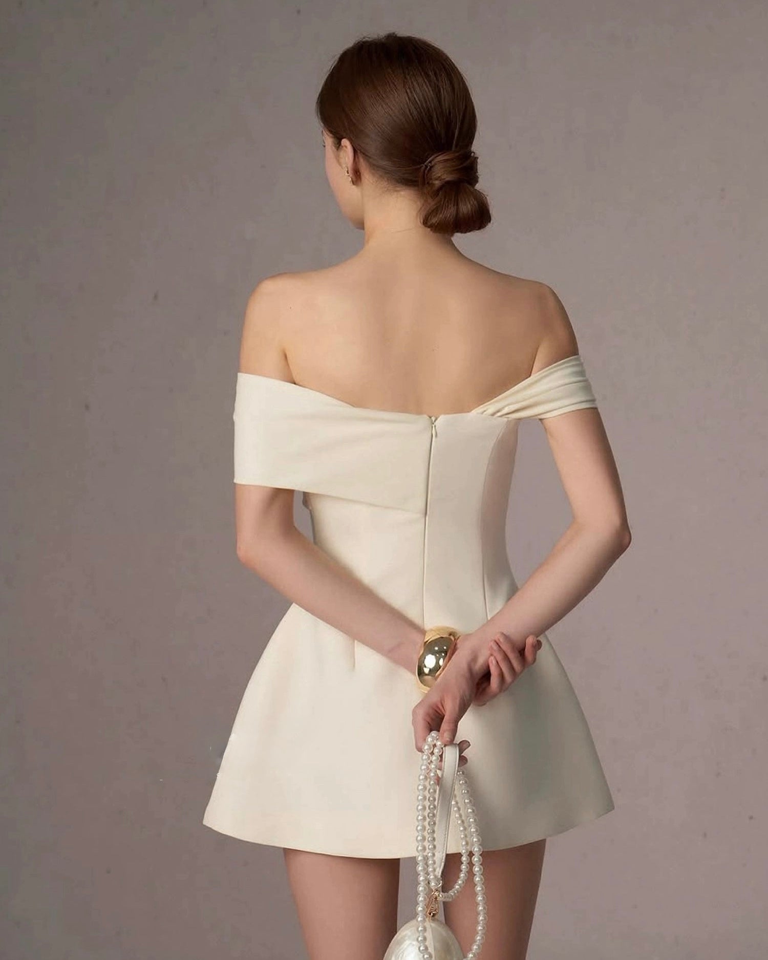 オフショルダーリボン・フレアミニドレス[m216]