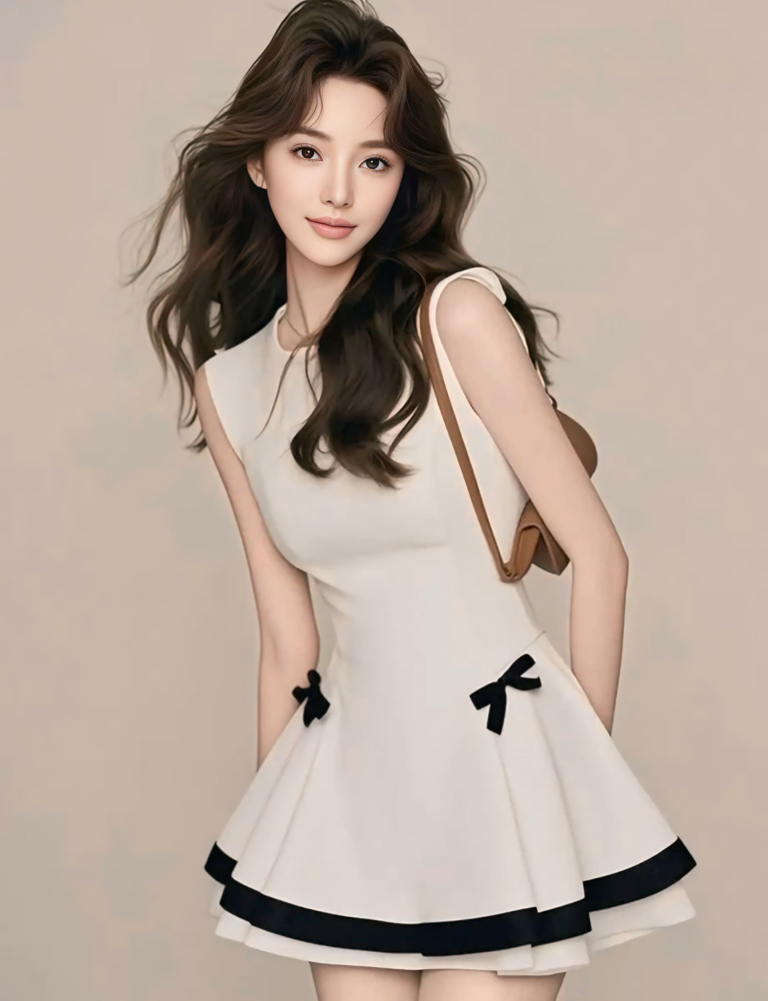 バイカラーリボンフレアドレス［m037］