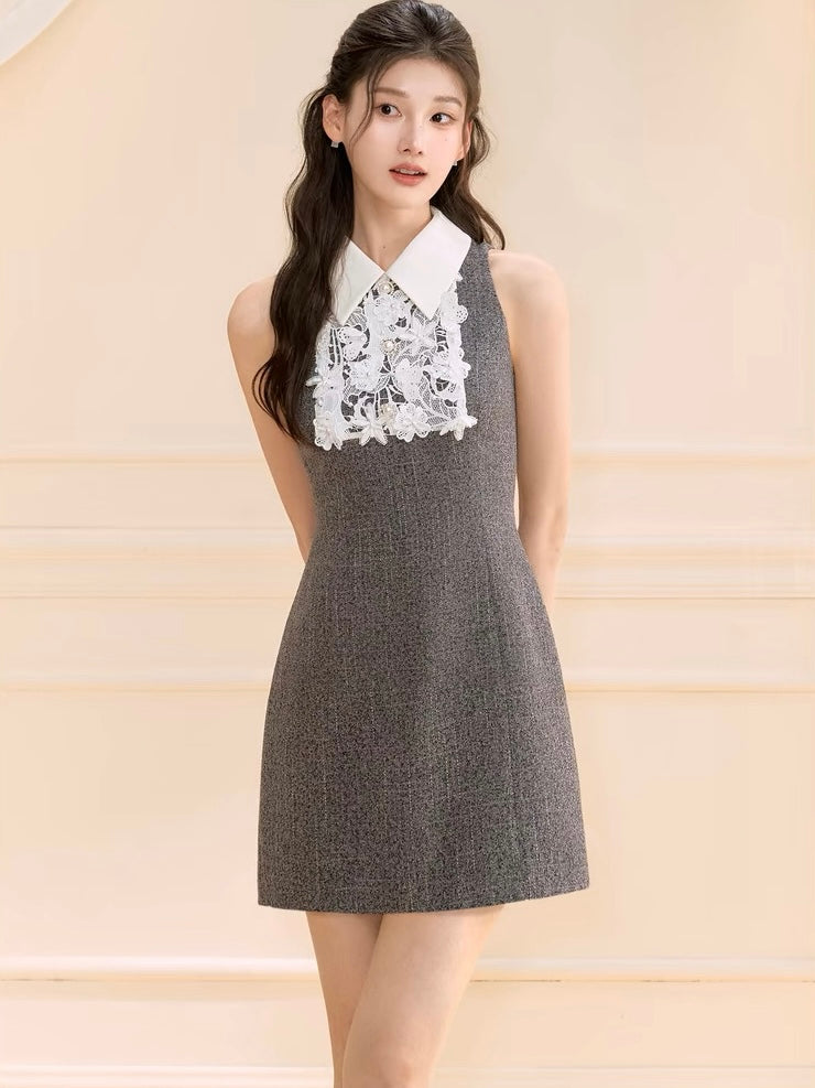 クラシックカラービジューディテールドレス［m159］