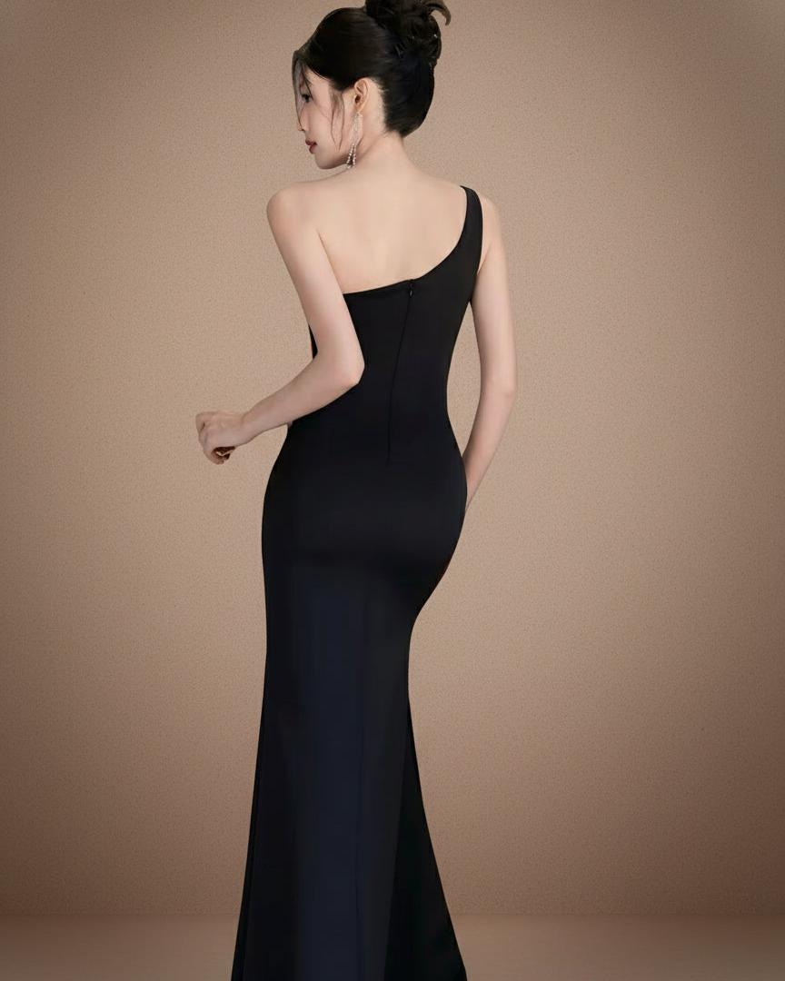 ビジューアシンメトリー・スリットロングドレス[m207]