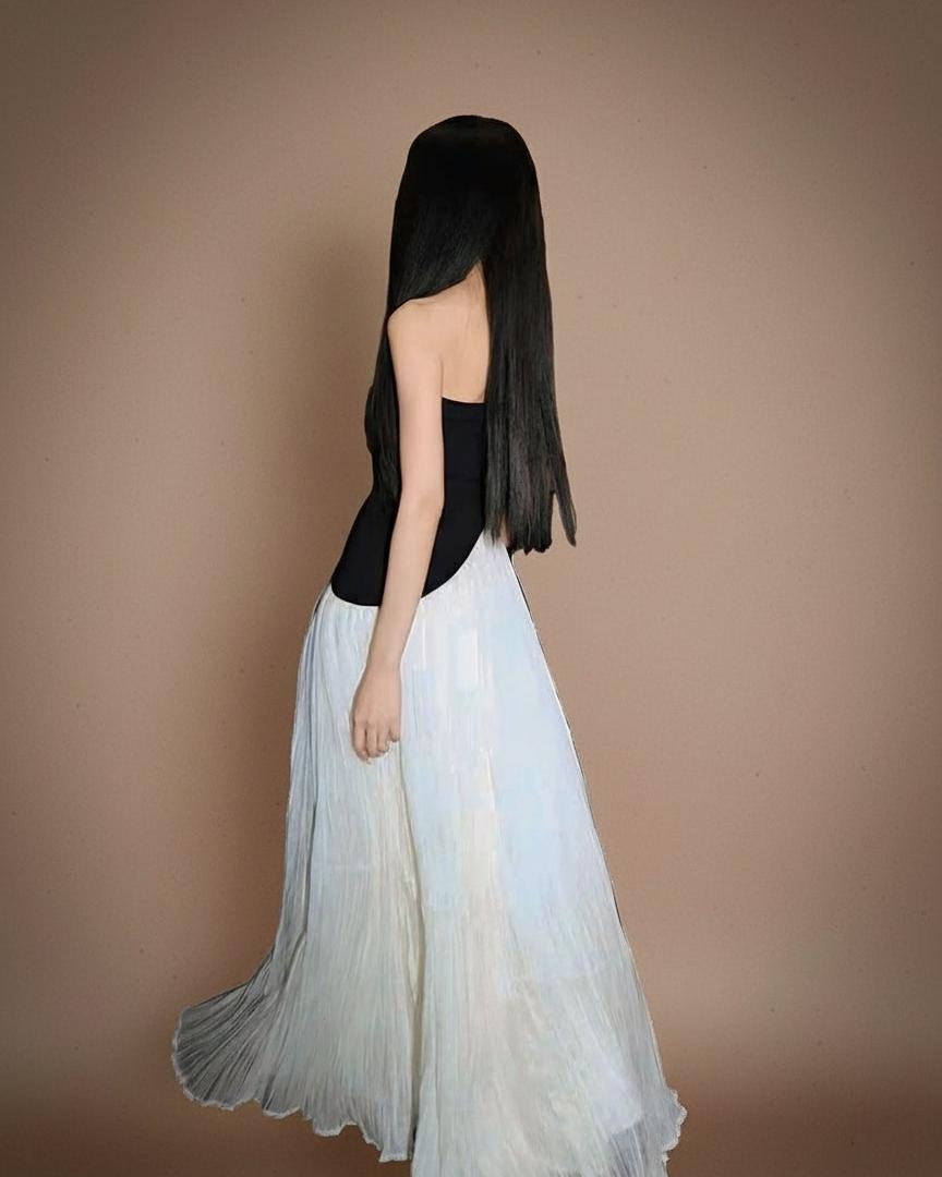 アシンメトリーチュールドッキングロングドレス［m143］