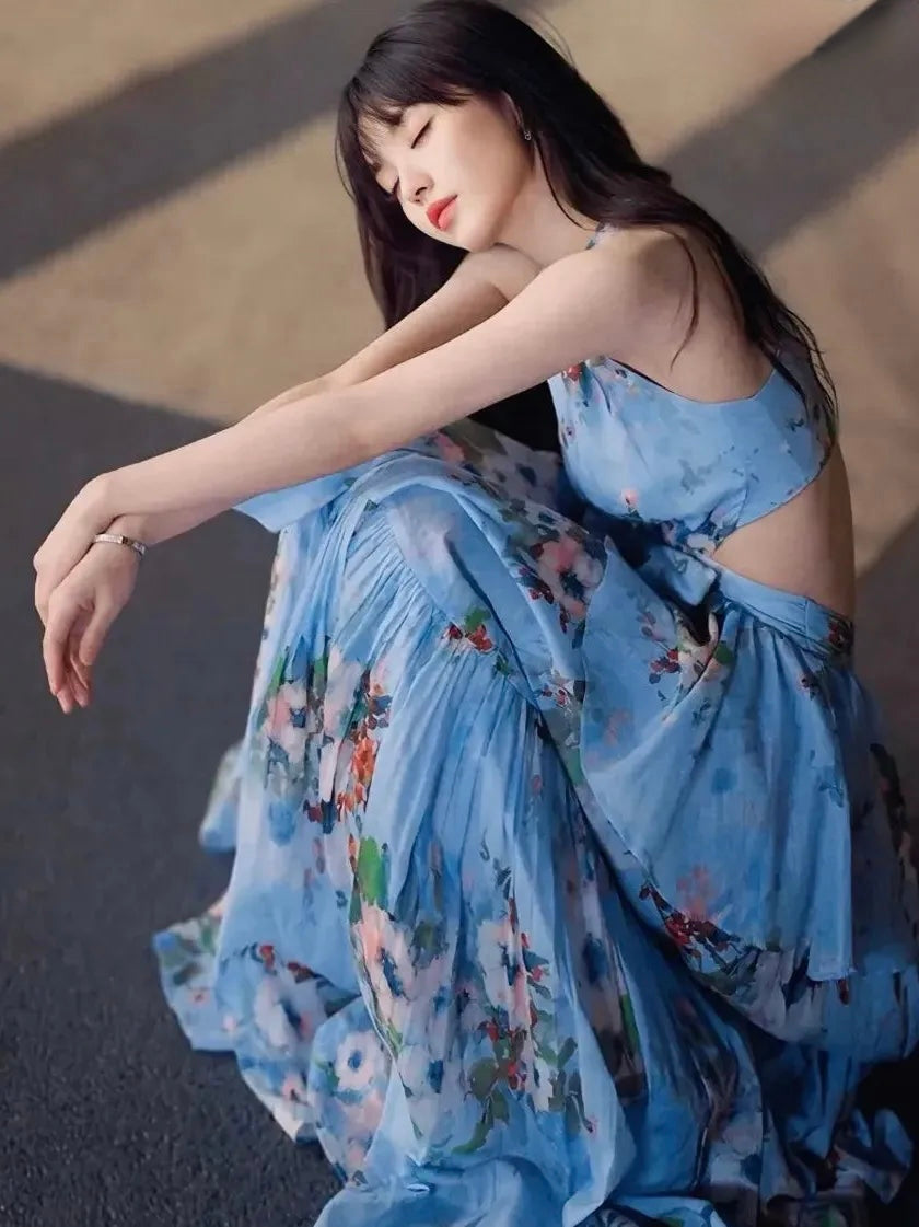 フローラルリボンカットロングワンピース［m173］