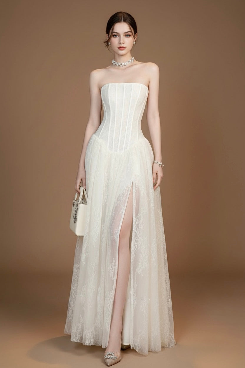 ストラップレス・レースロングドレス[m240]