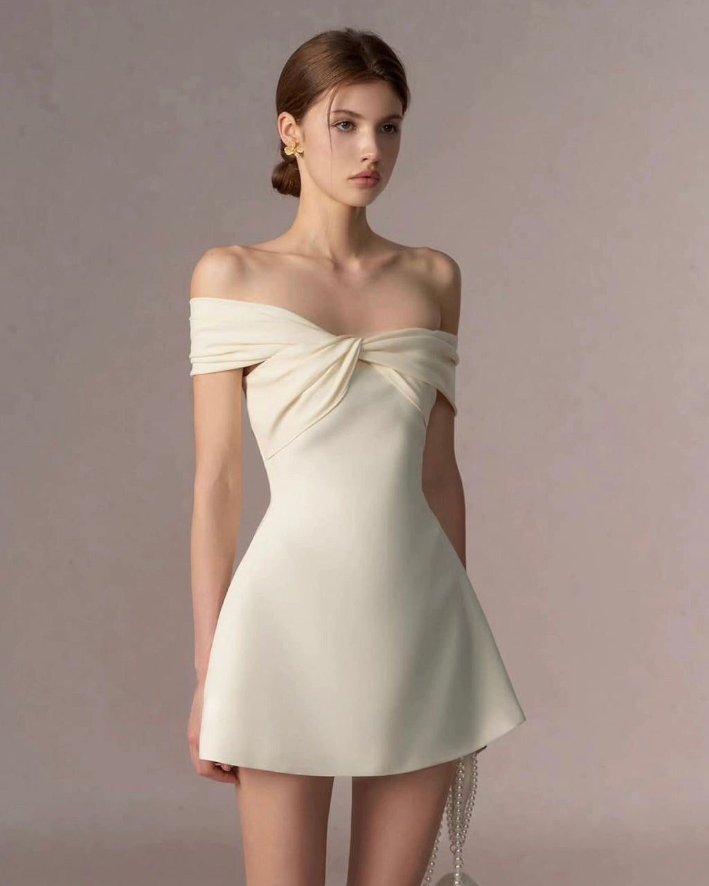 オフショルダーリボン・フレアミニドレス[m216]