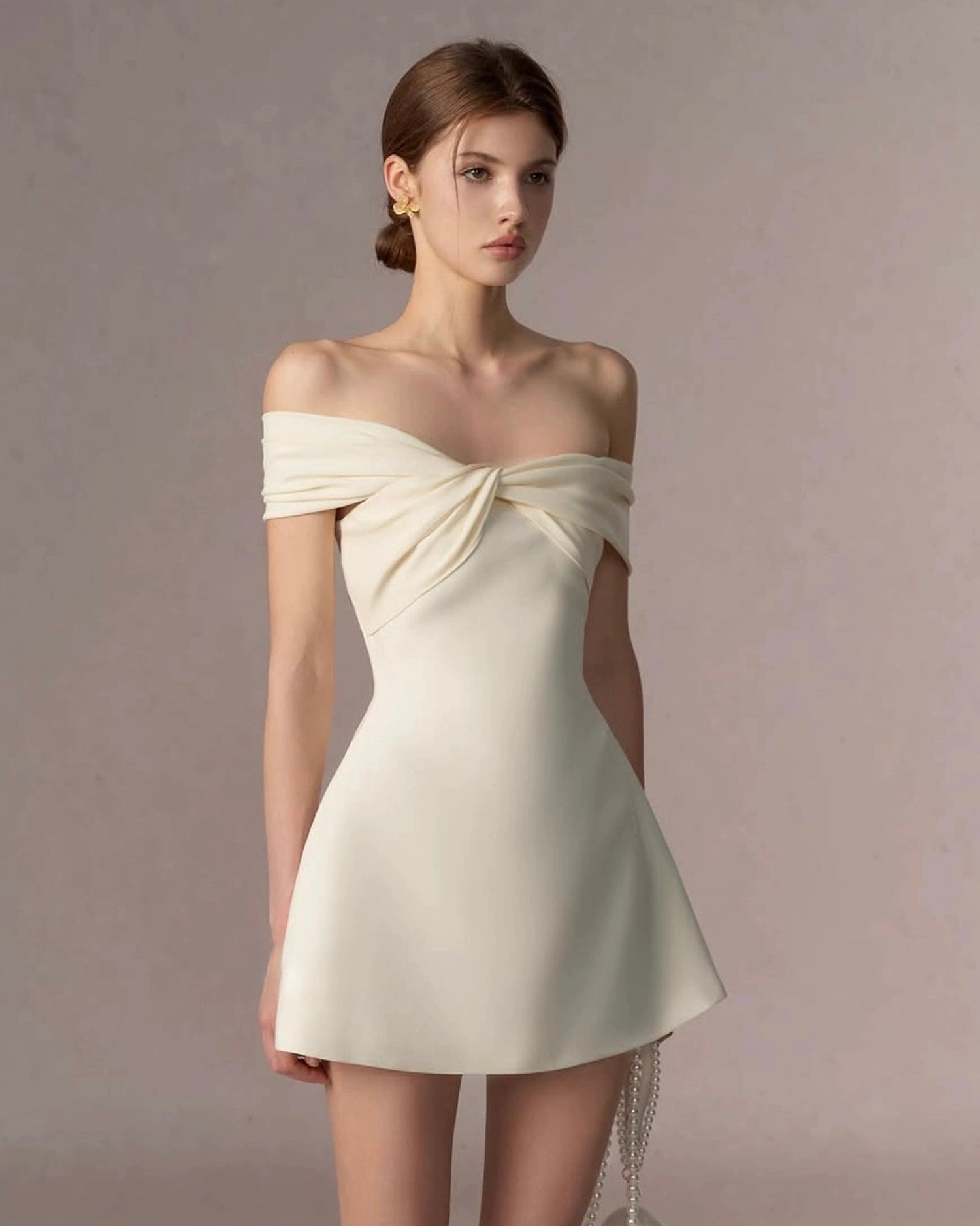 オフショルダーリボン・フレアミニドレス[m216]