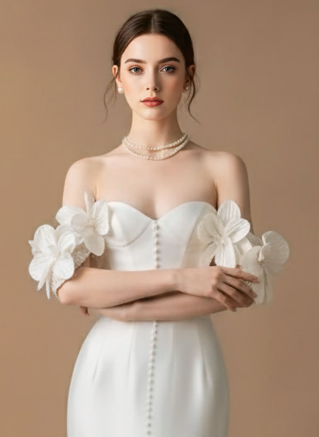 フラワースリーブオフショルダーホワイトドレス［m191］