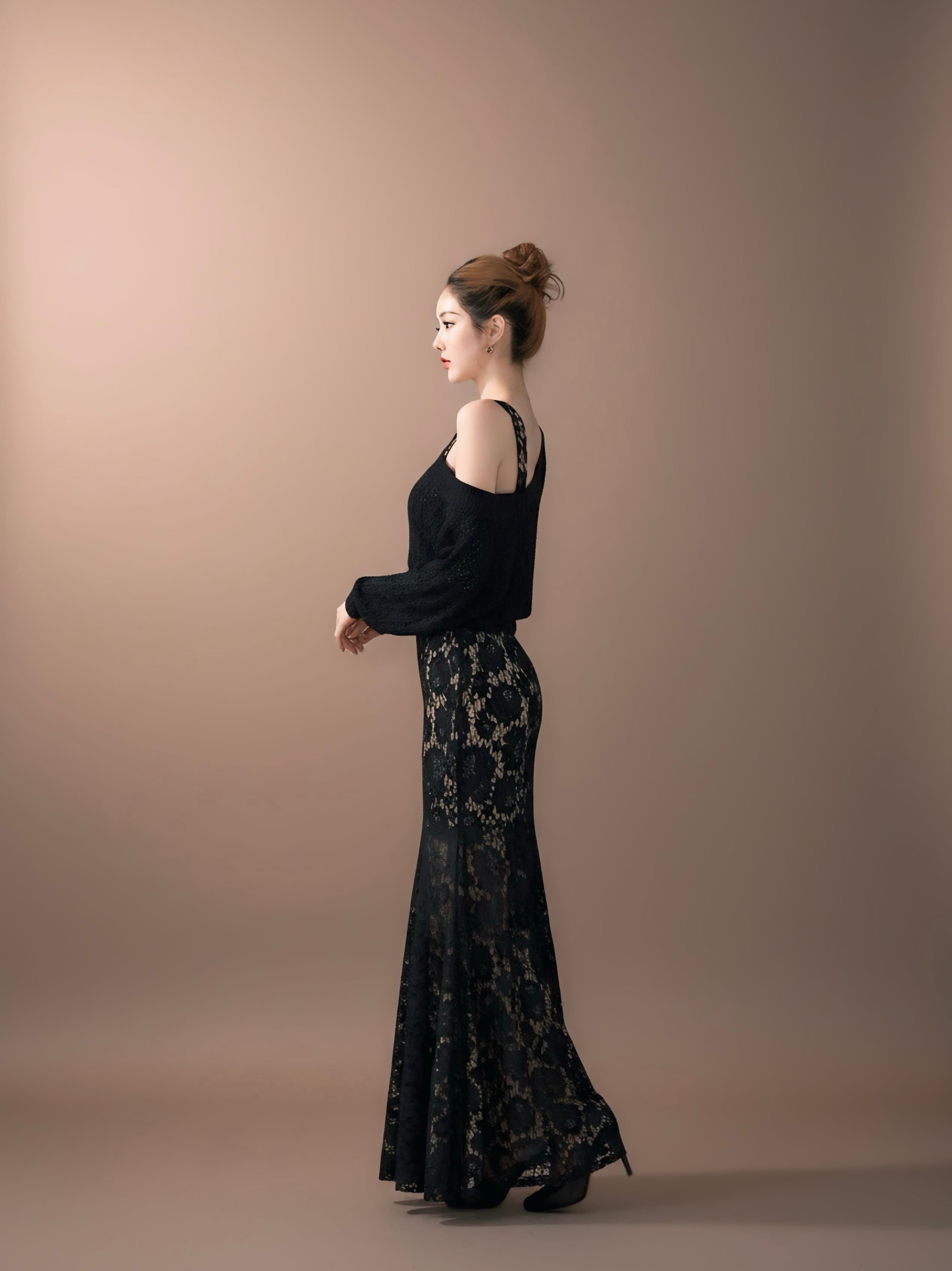 レースアップシアーブラックロングドレス［m199］