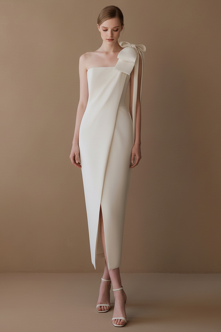 ワンショルダーボウスリットロングドレス［m115］