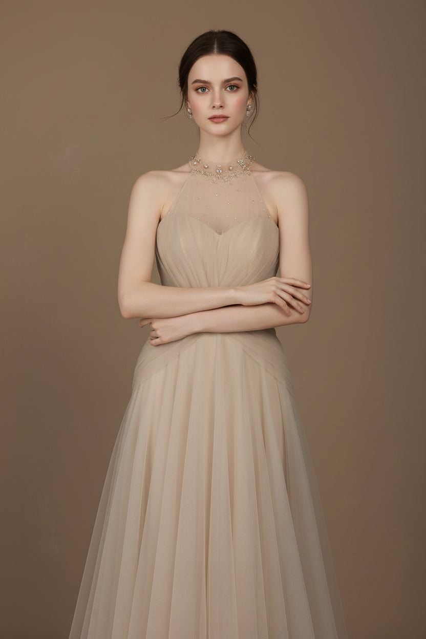 リボンチュール・フレアロングドレス[m251]