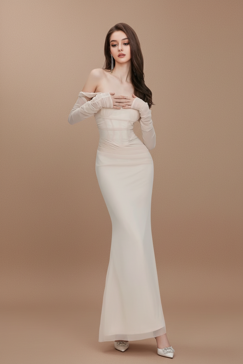 シアースリーブマーメイドドレス［m041］