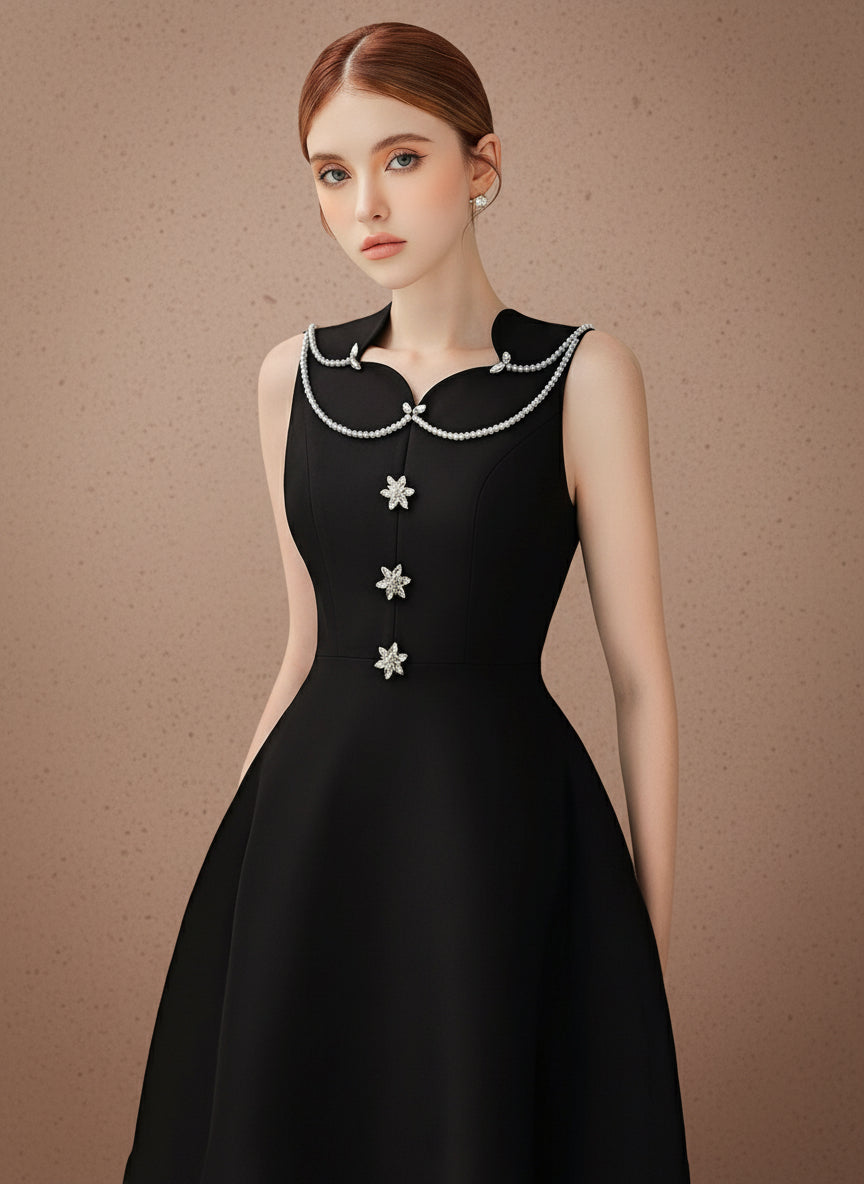 ビジューボタンフレアロングドレス［m122］