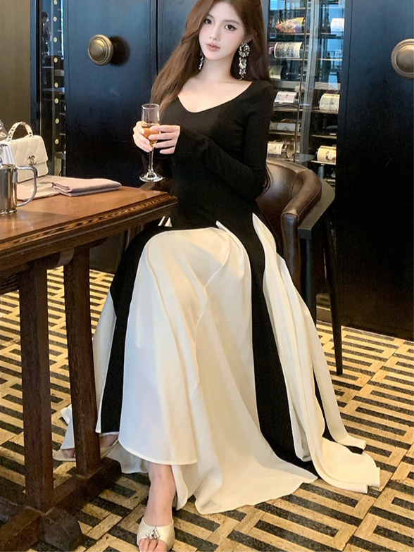 バイカラーAラインロングドレス［m059］