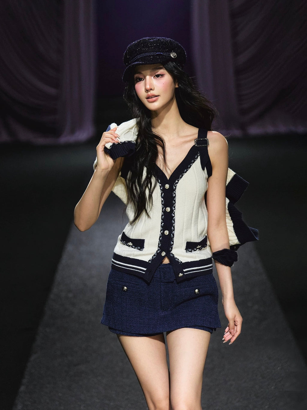 ツイードライク・バイカラーニットカーディガン[m206]