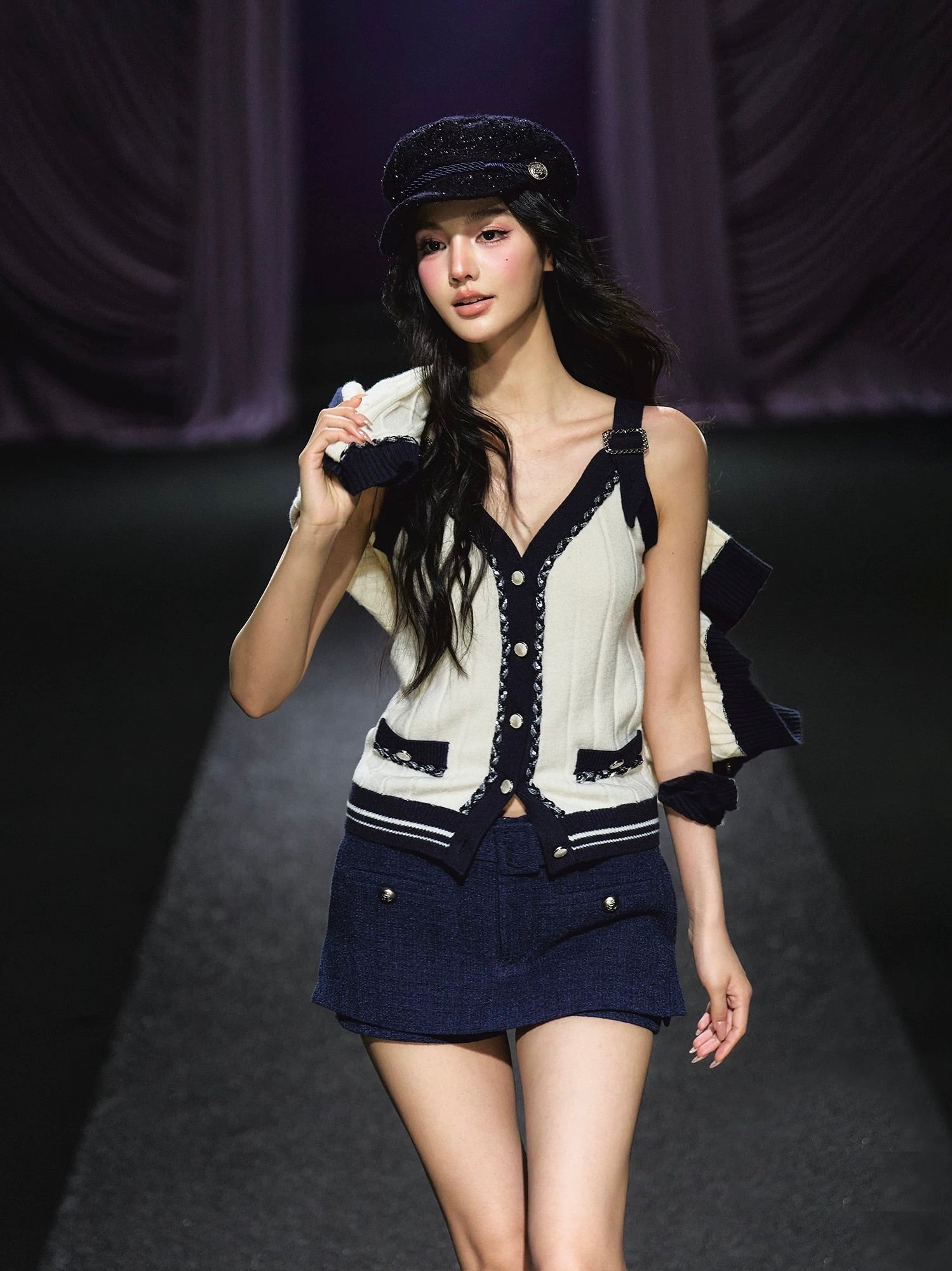 ツイードライク・バイカラーニットカーディガン[m206]