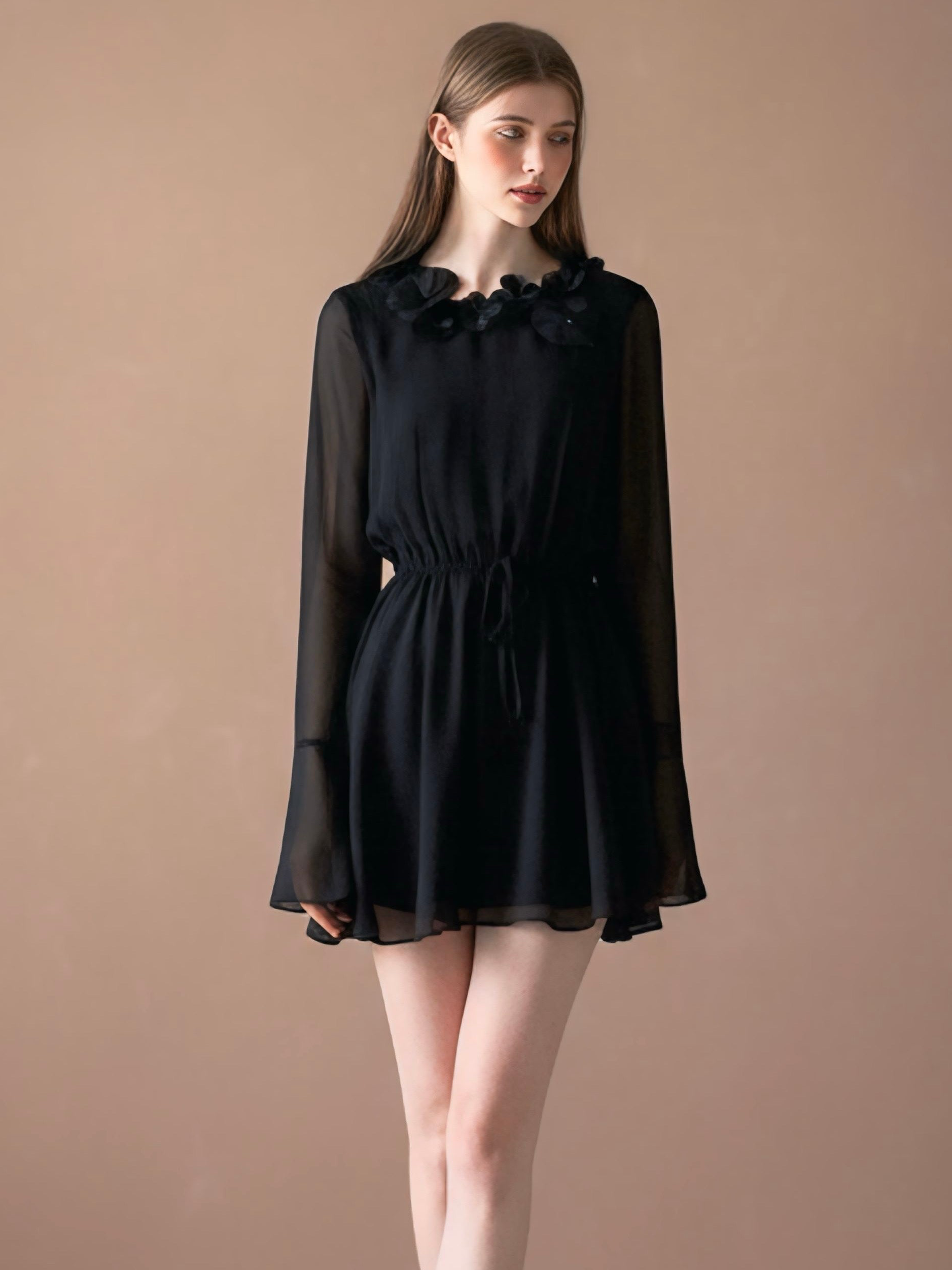 フラワーモチーフ・シフォンミニワンピース[m217]