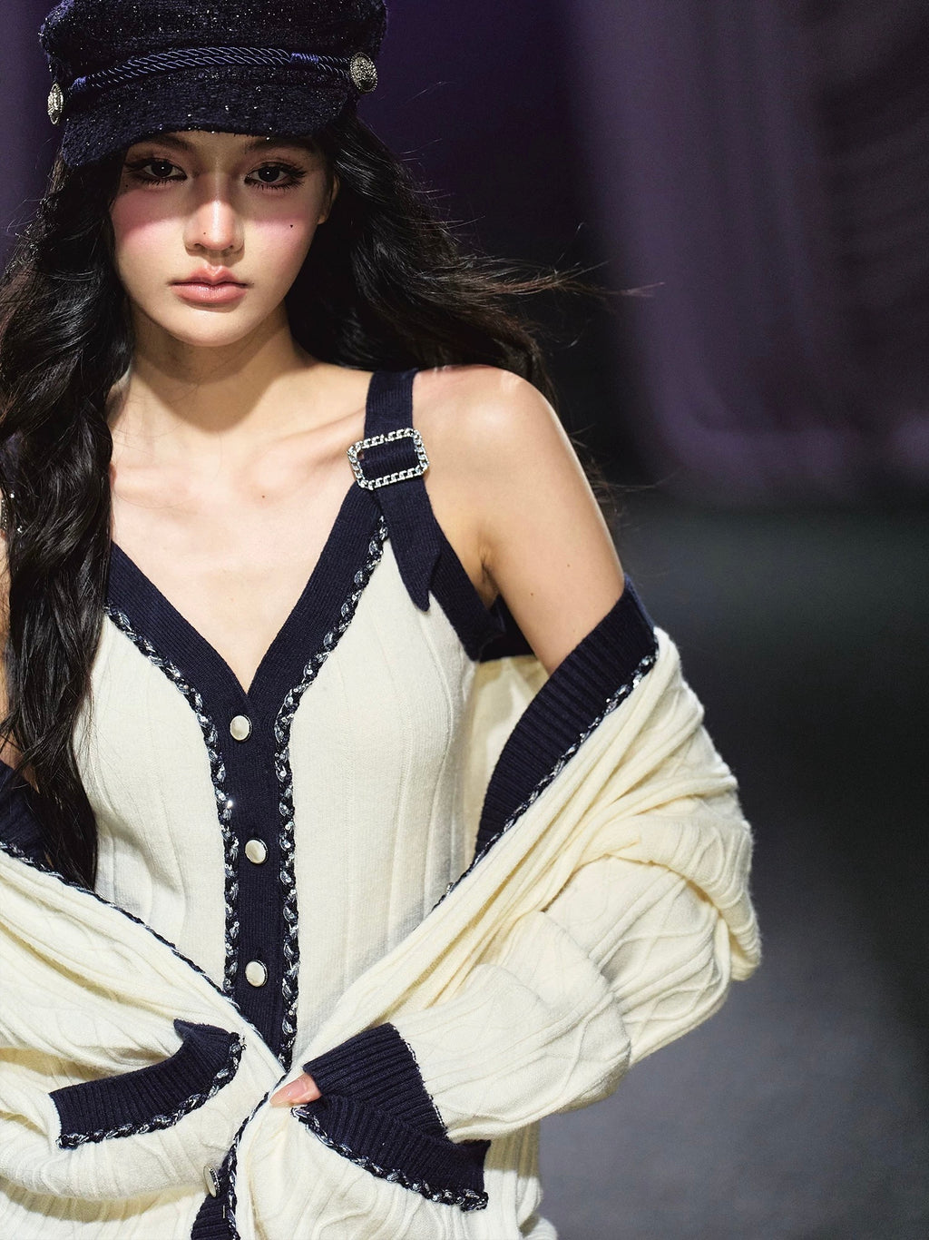 ツイードライク・バイカラーニットカーディガン[m206]