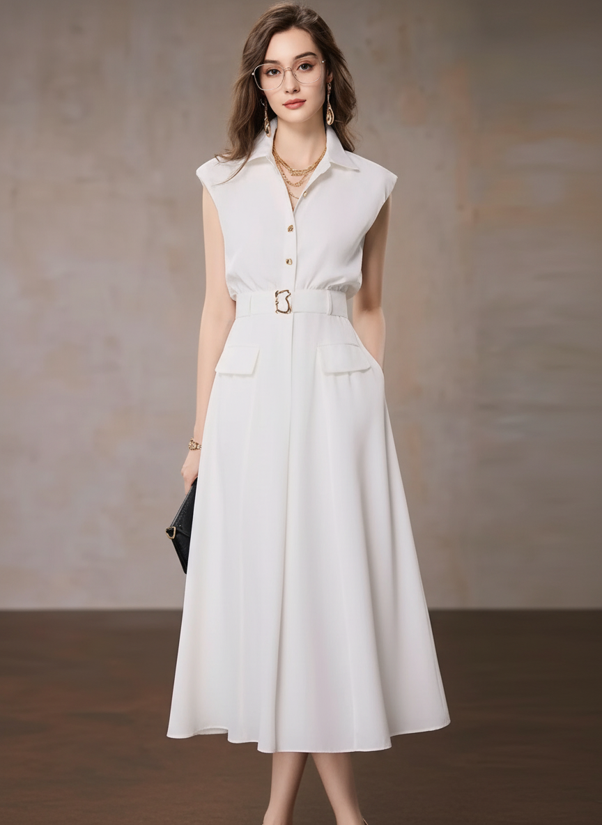 ノースリーブベルトロングワンピース［m131］