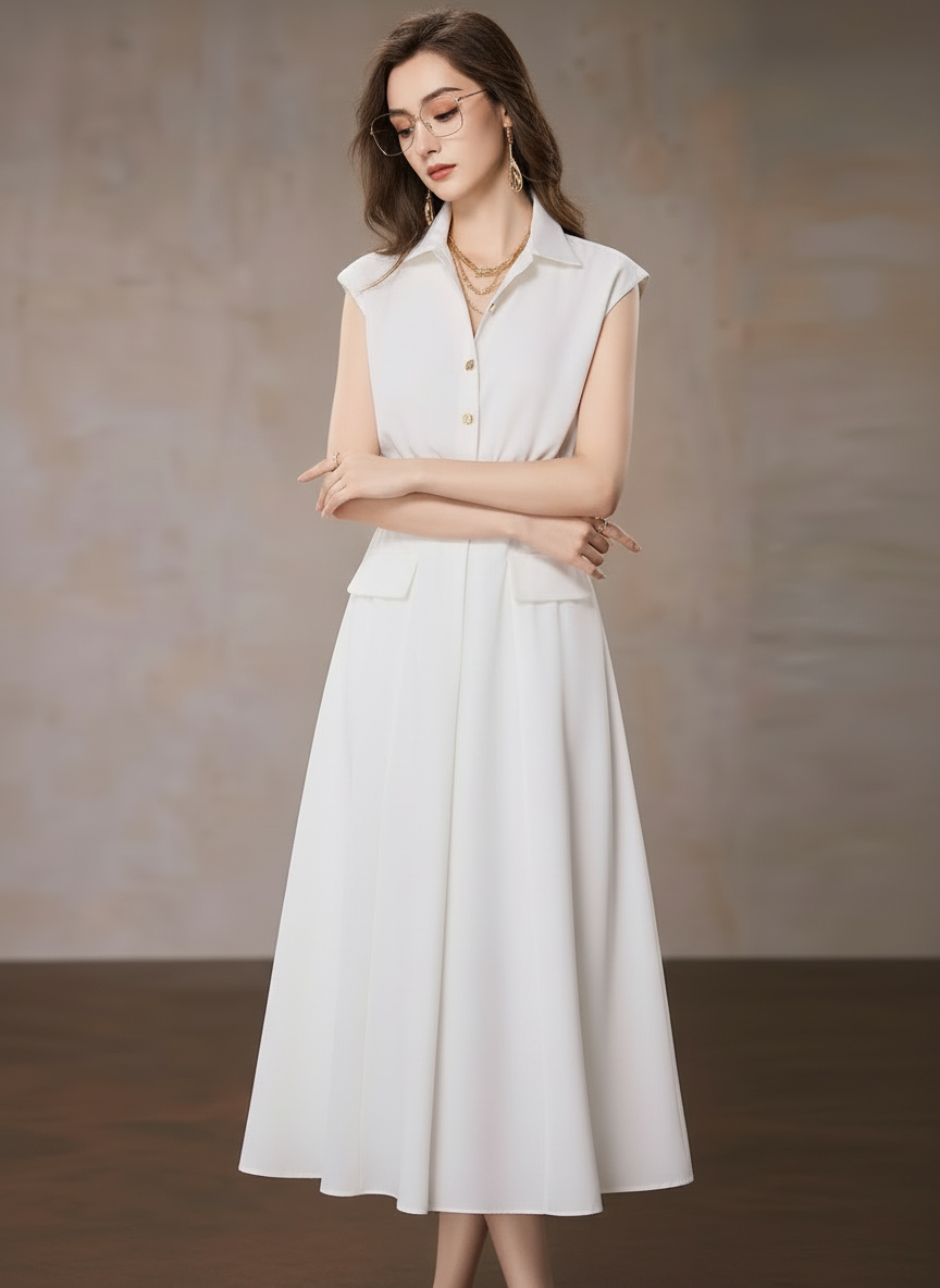 ノースリーブベルトロングワンピース［m131］