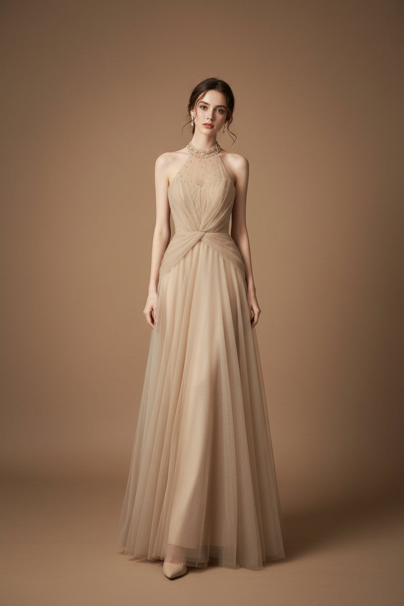 リボンチュール・フレアロングドレス[m251]