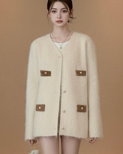 フェザーニット・バイカラーポケットカーディガン[m210]