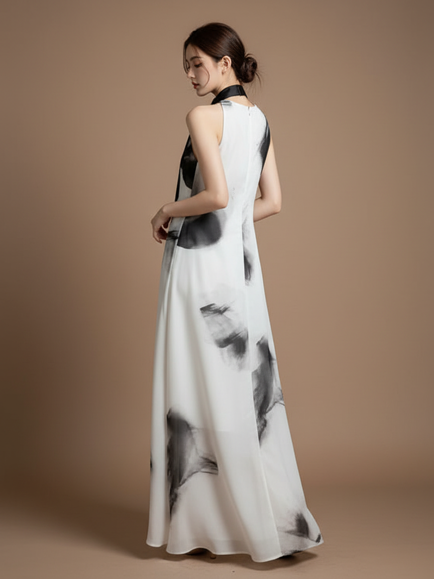 モノトーンアートホルタードレス［m169］