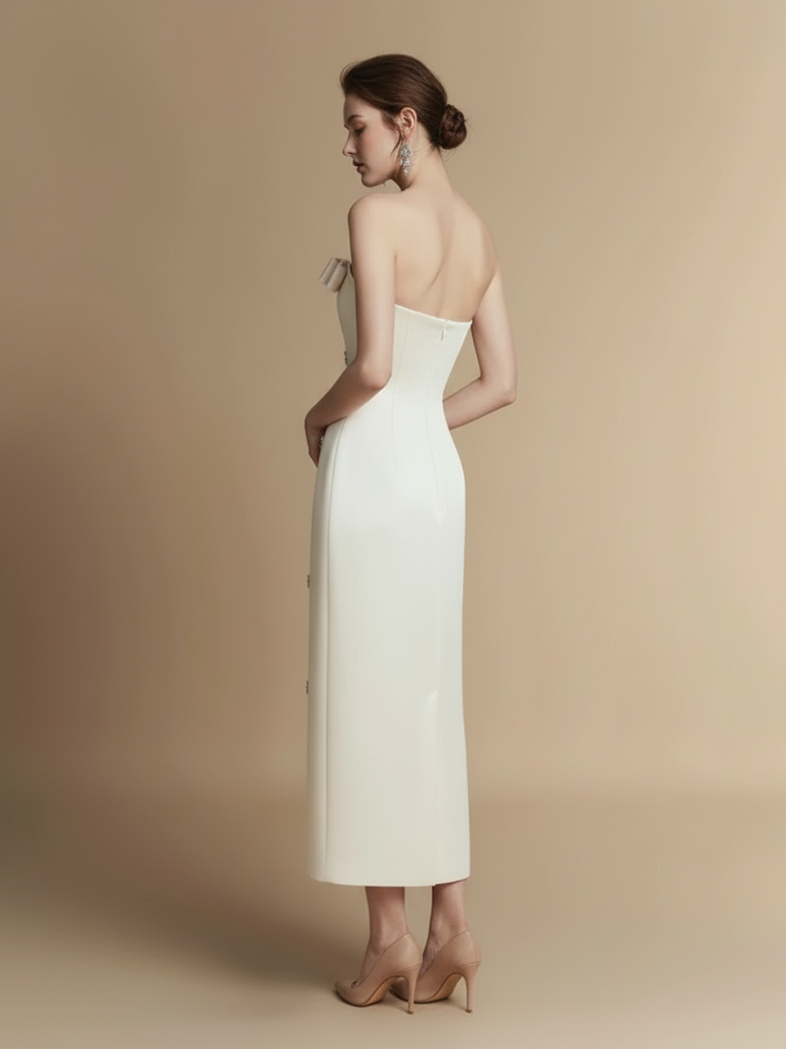 ビジュー付きストラップレスロングドレス［m106］